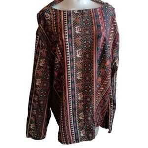 1OF1 XXL Vintage Multicolor Bohemian Geometric Print Long Sleeve Blouse handmade